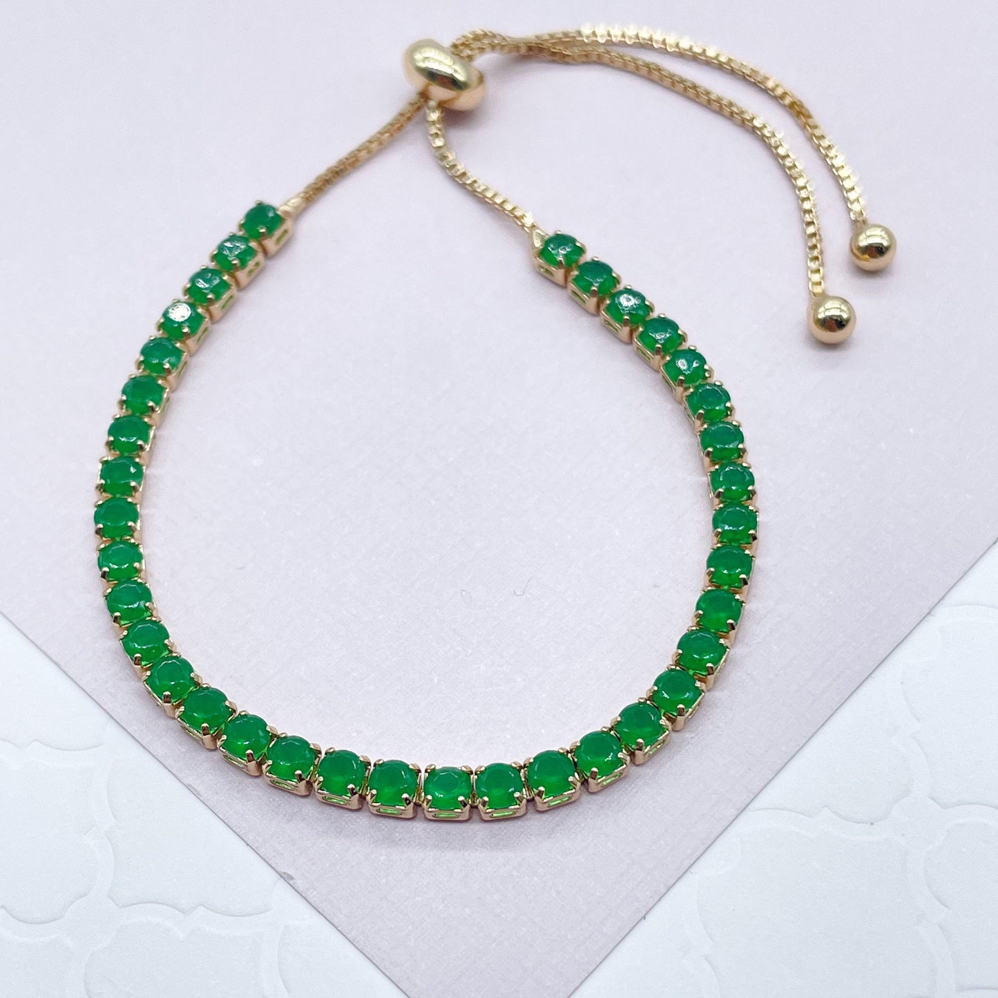 18k Gold Filled Colorful Cubic Zirconia Adjustable Bracelet , Arm Candy Jewelry,