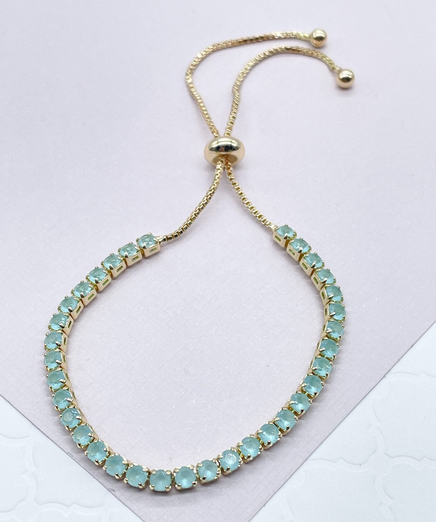 18k Gold Filled Colorful Cubic Zirconia Tennis Bracelet: Adjustable Arm Candy