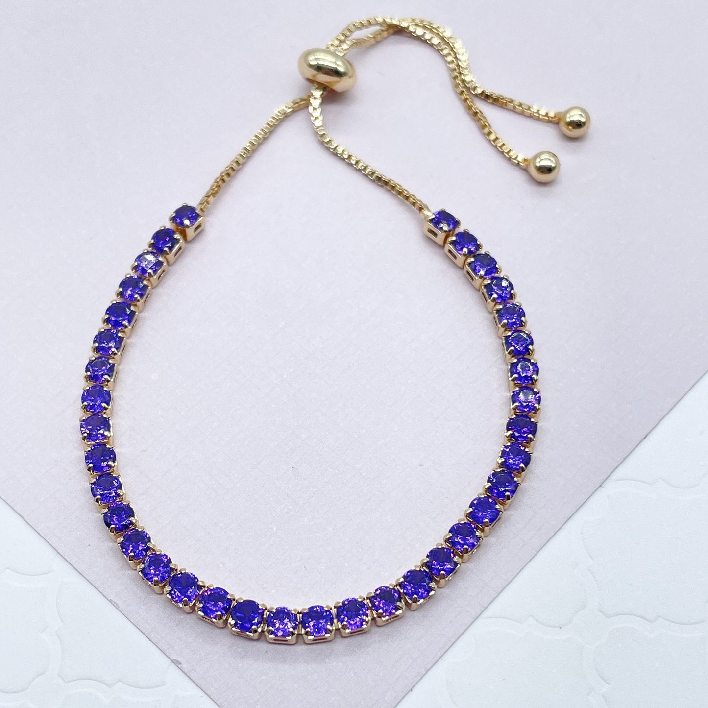 18k Gold Filled Colorful Cubic Zirconia Adjustable Bracelet , Arm Candy Jewelry,