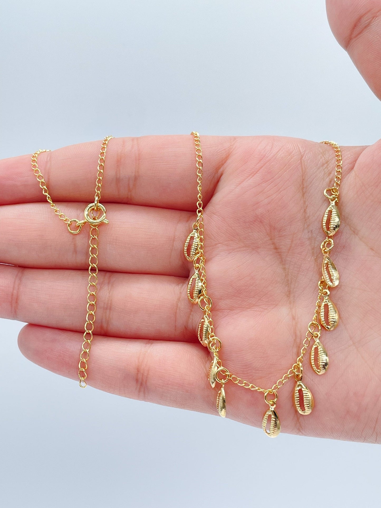 18k Gold Filled Cowrie Shell Charm Necklace: Dainty Layering Jewelry