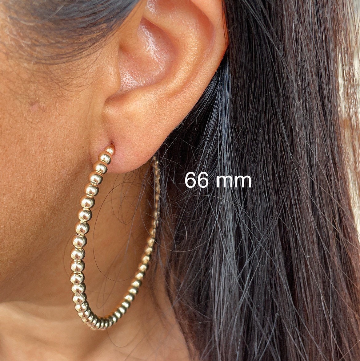 18k Gold Filled 3mm Ball Beaded Hoop Earrings, Everyday Wear Hoops, all sizes
