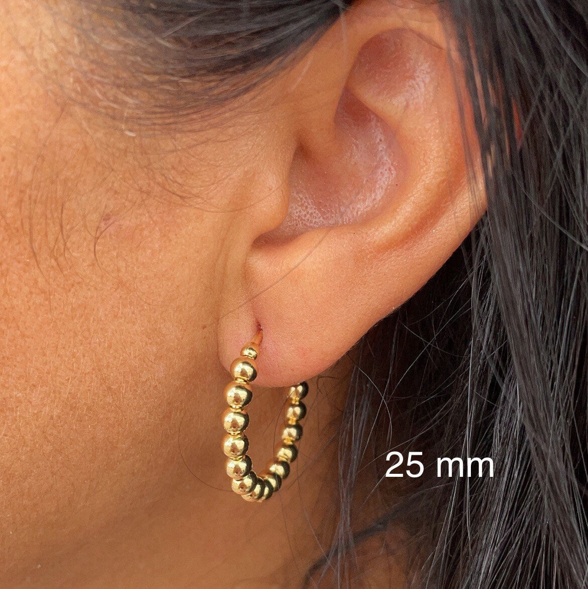 18k Gold Filled Ball Beaded C Hoop Earring Available Small, Medium and Large