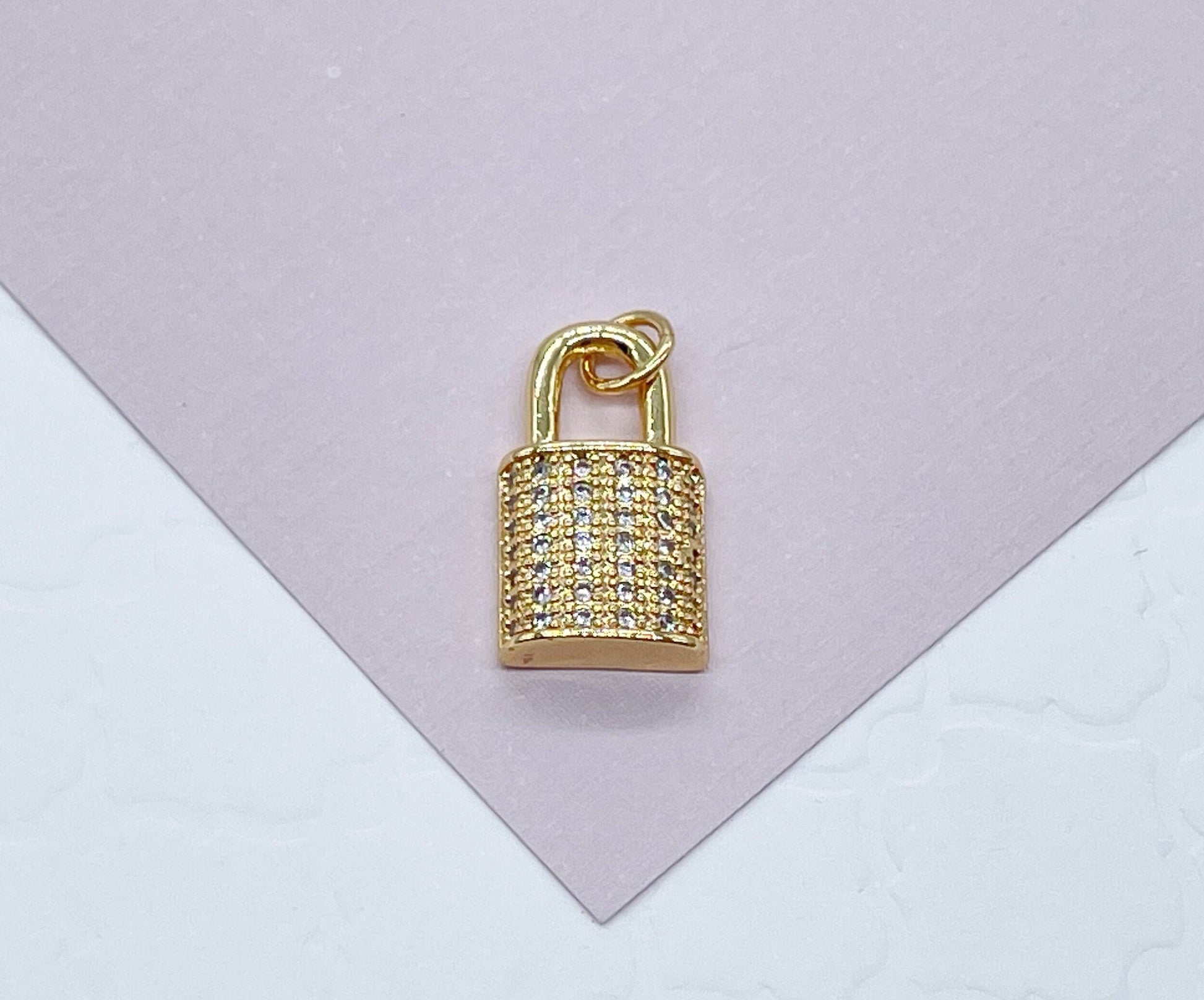 18k Gold Filled 1.5mm Lock Charm in Micro Pave Settings