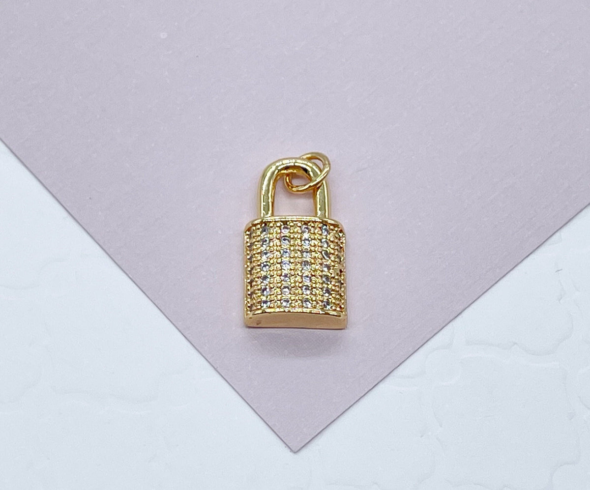 18k Gold Filled 1.5mm Lock Charm in Micro Pave Dainty Pendant
