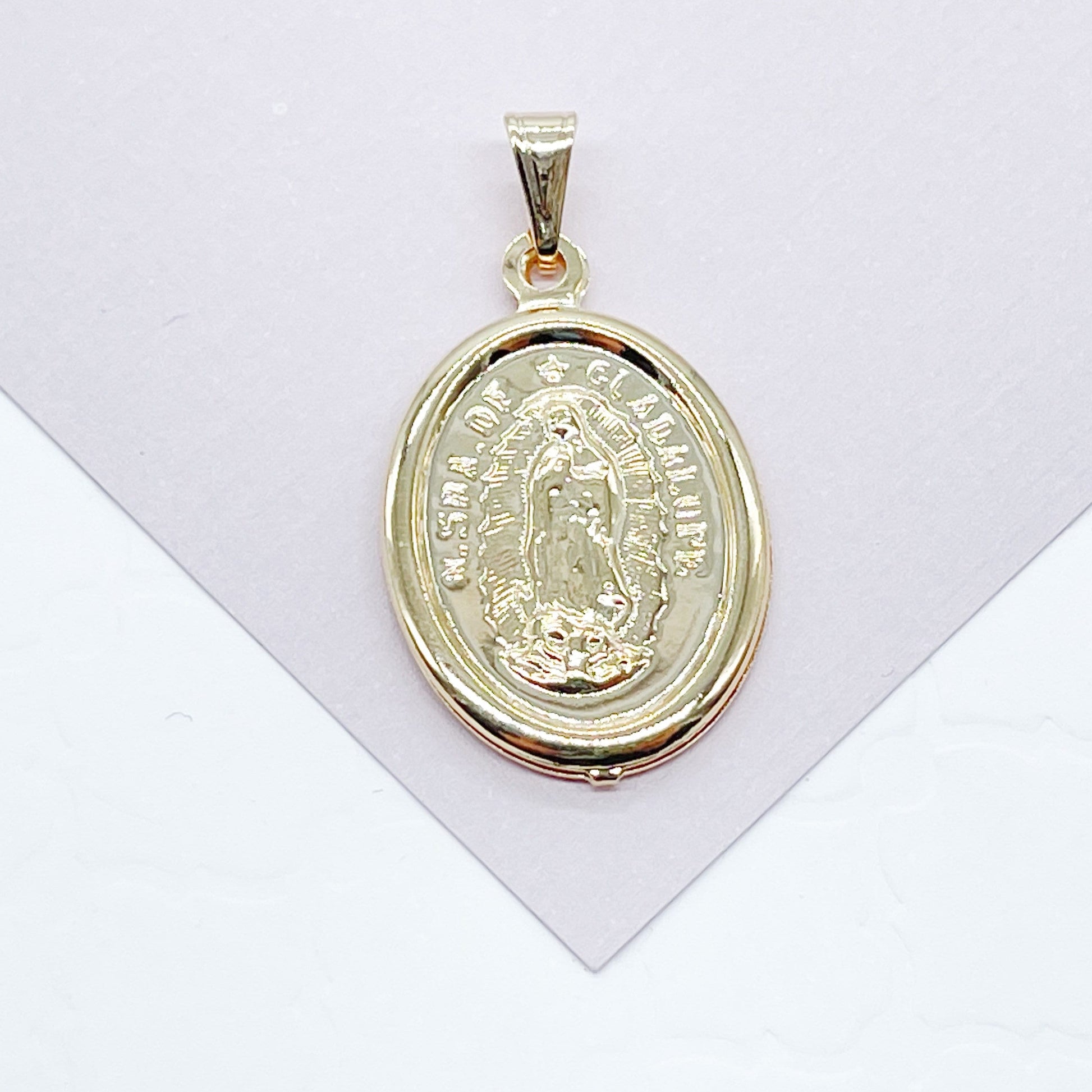 18k Gold Filled 15mm Our Lady of Guadalupe Oval Charm  La Virgen de Guadalupe Pendant Dije  Jewelry Supplies