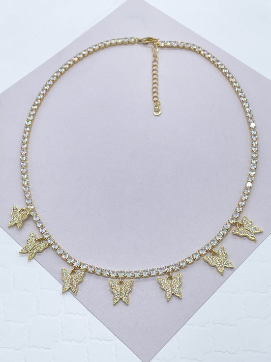 18k Gold Layered Clear Cubic Zirconia Tennis Necklace with Seven Zirconia