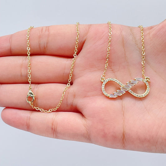 18k Gold Filled Infinity Baguete And Micro Pave Zirconia Set Necklace And