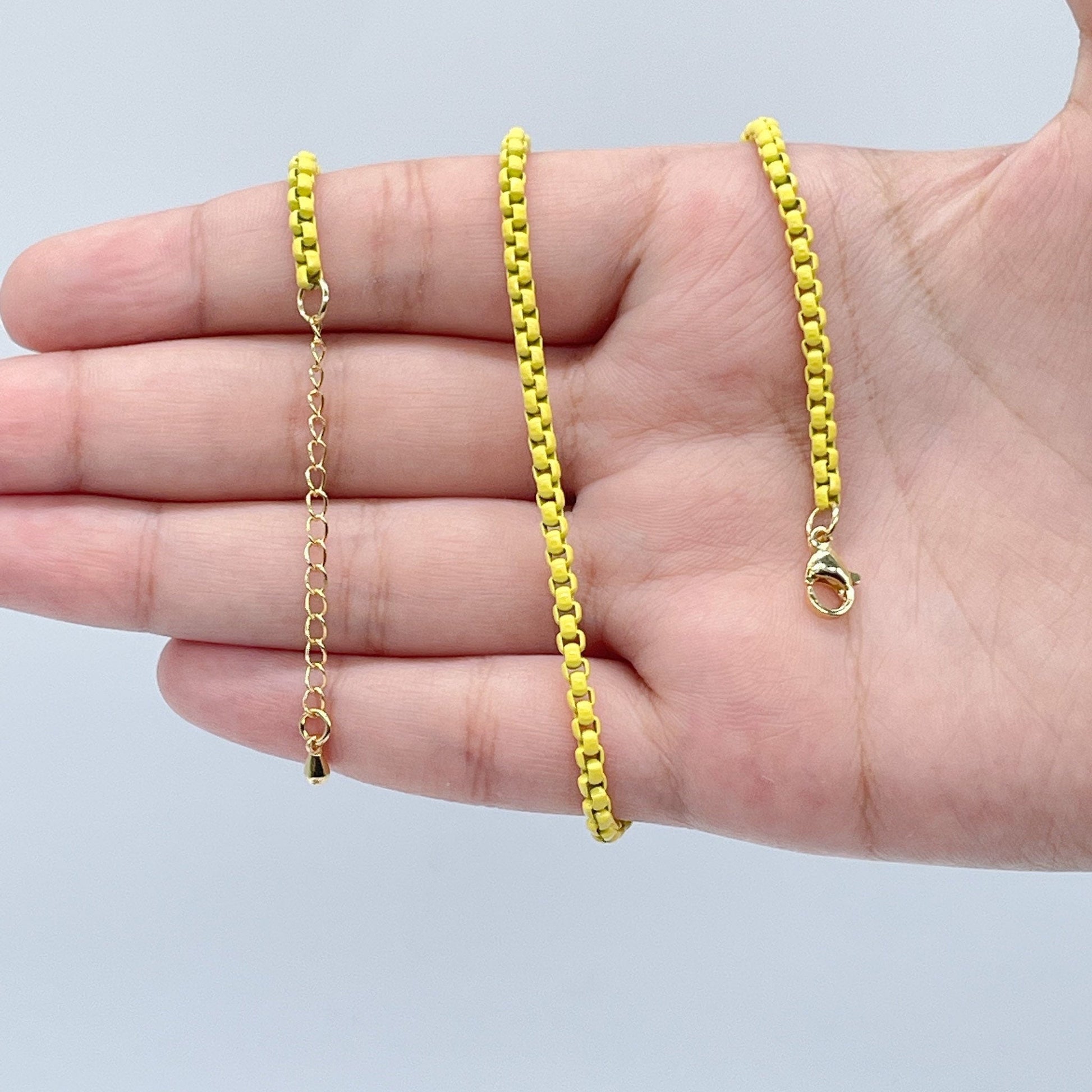 18k Gold Filled 3mm Colorful Enamel Box Chain Multicolor Necklace