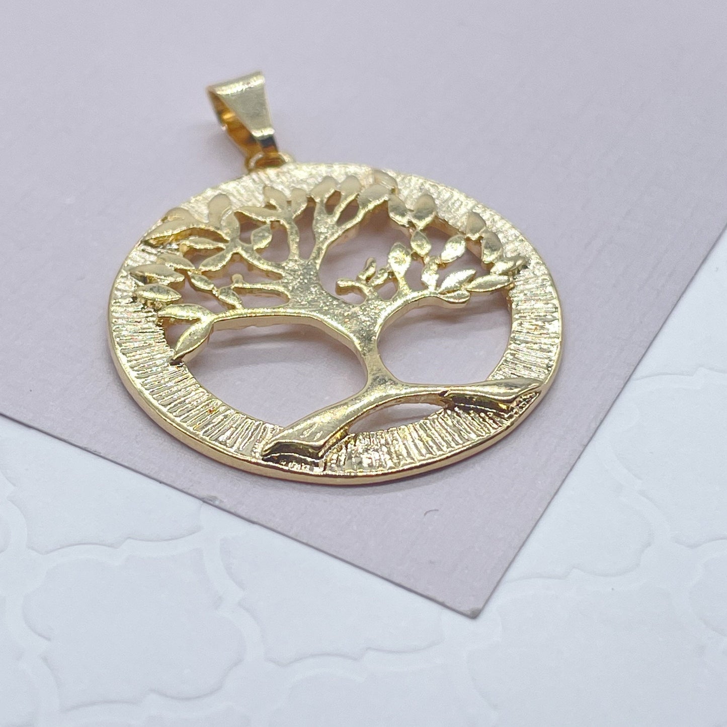 18k Gold Filled Tree of Life Plain Round Medallion Pendant Charm For Necklace