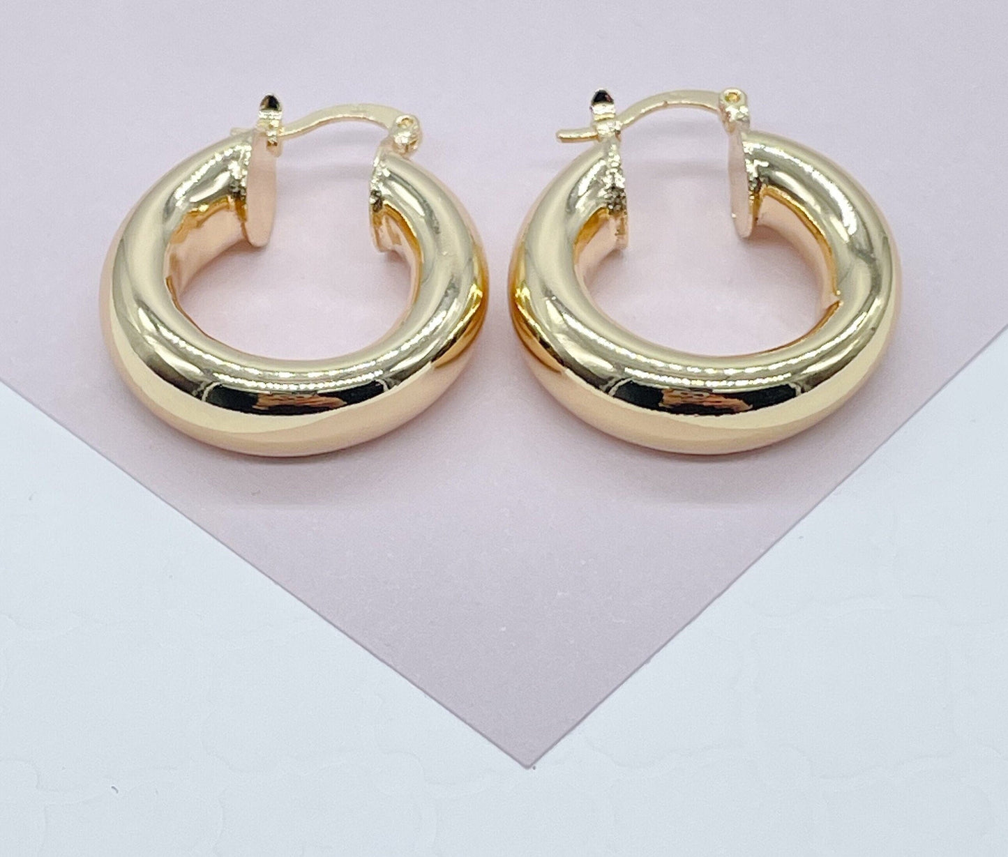 Chunky And Small 18k Gold Filled Plain Hoop Earrings