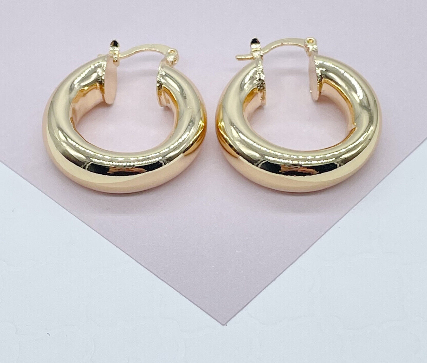 Chunky And Small 18k Gold Filled Plain Hoop Earrings