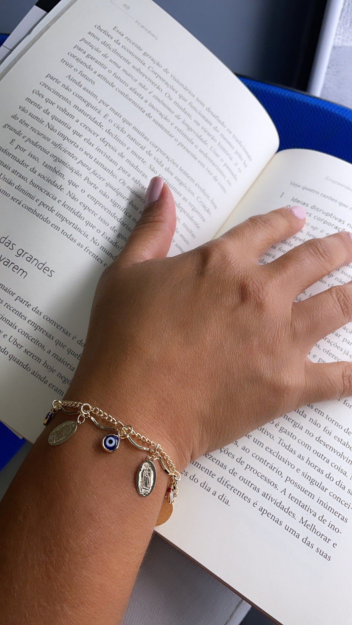 18k Gold Filled Guadalupe and Evil Eye Charm Bracelet, Lady of Guadalupe Pendant