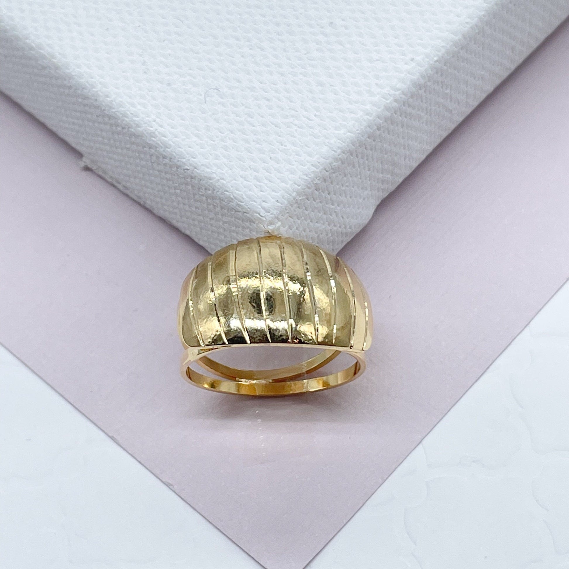 18k Gold Filled Eight Stripes Plain Ring Diamond Cut Surface Light & Hollow Ring better fit and comt