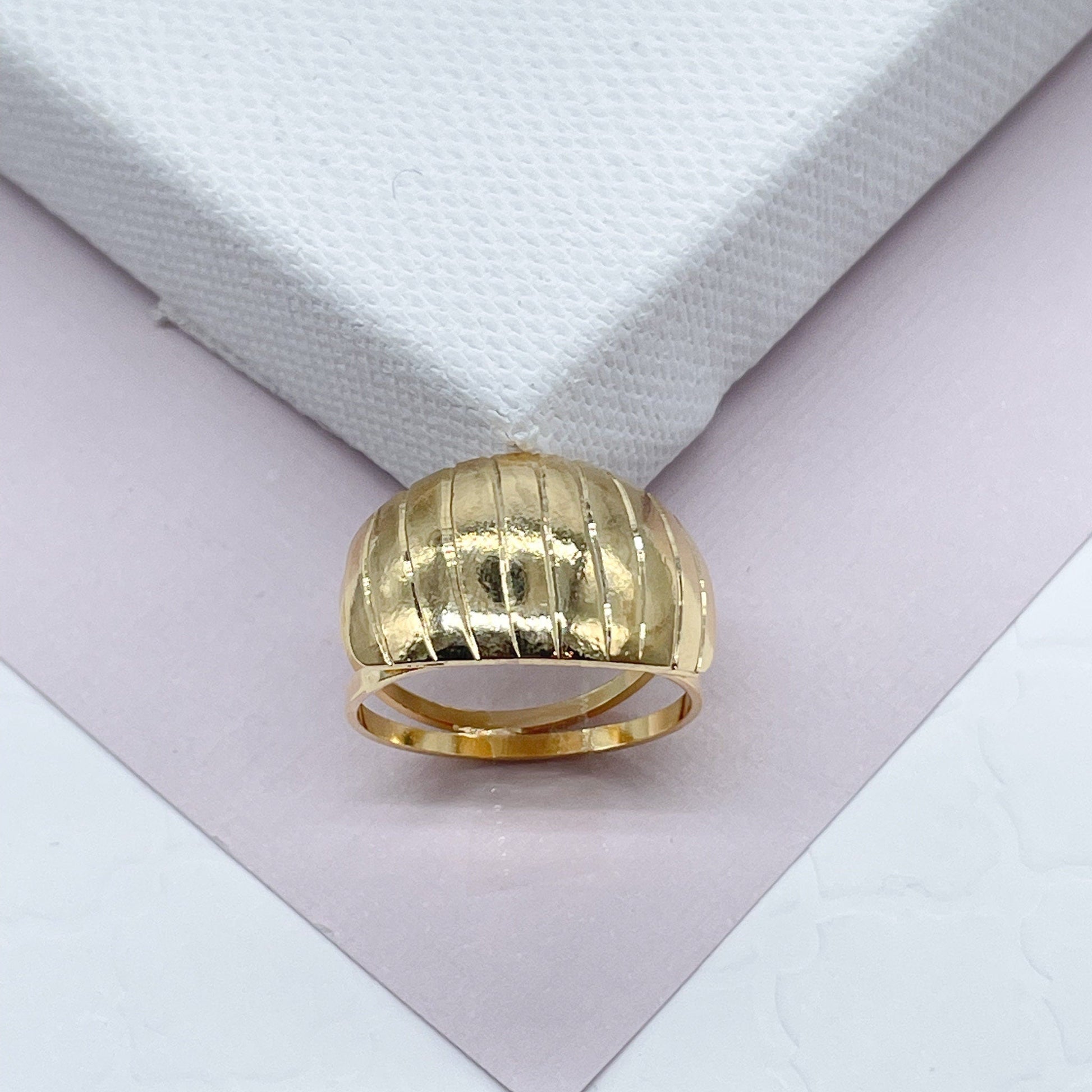 18k Gold Filled Band Ring: Eight Stripes, Diamond Cut Surface