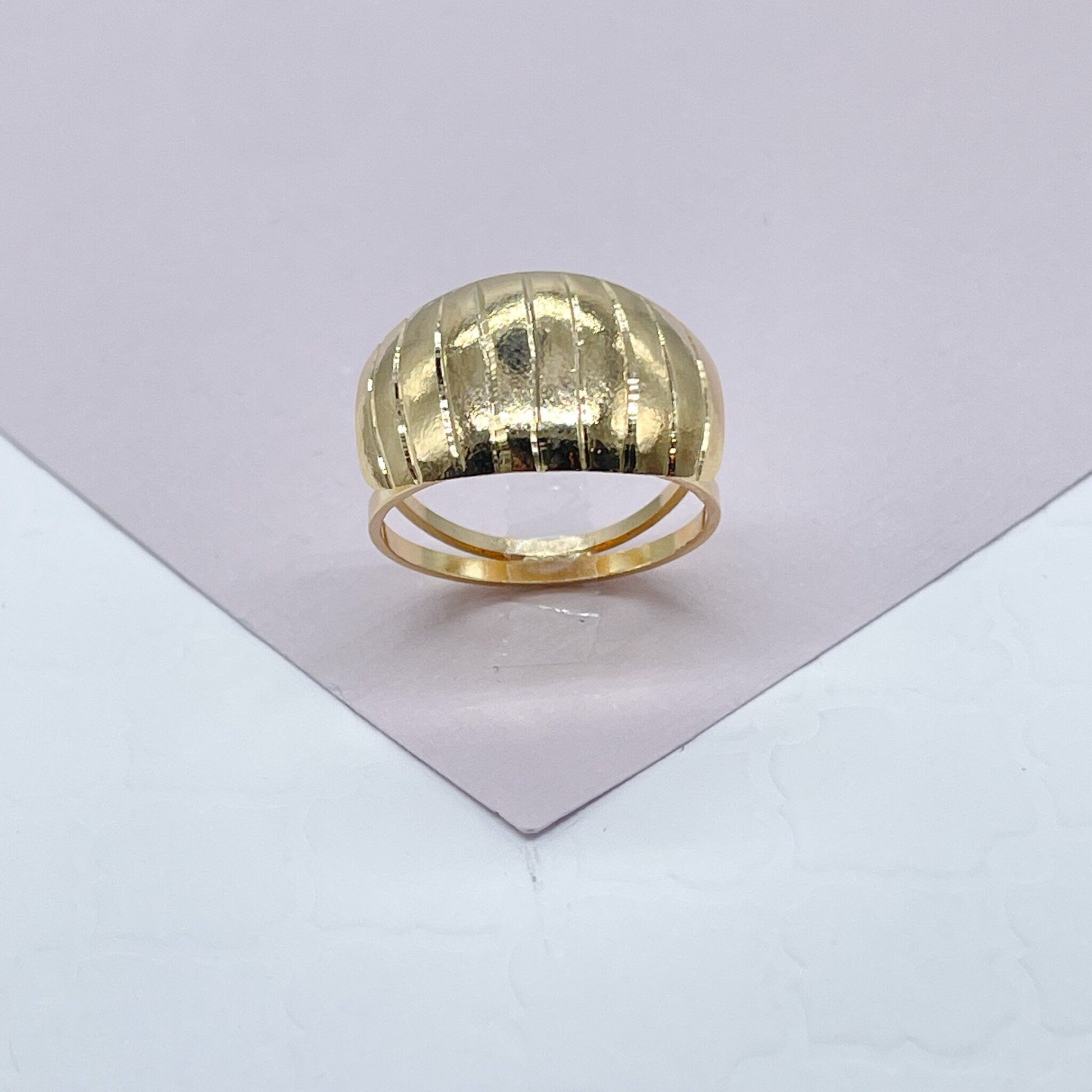 18k Gold Filled Eight Stripes Plain Ring Diamond Cut Surface Light & Hollow Ring better fit and comt
