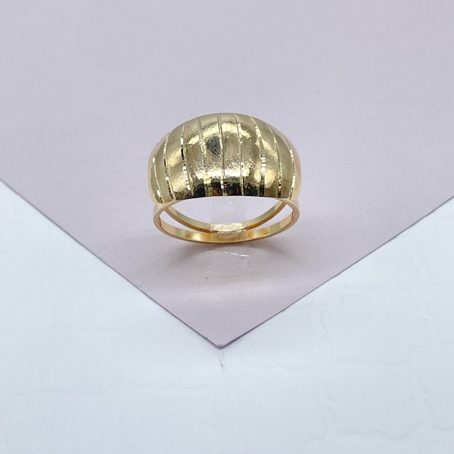 18k Gold Filled Band Ring: Eight Stripes, Diamond Cut Surface