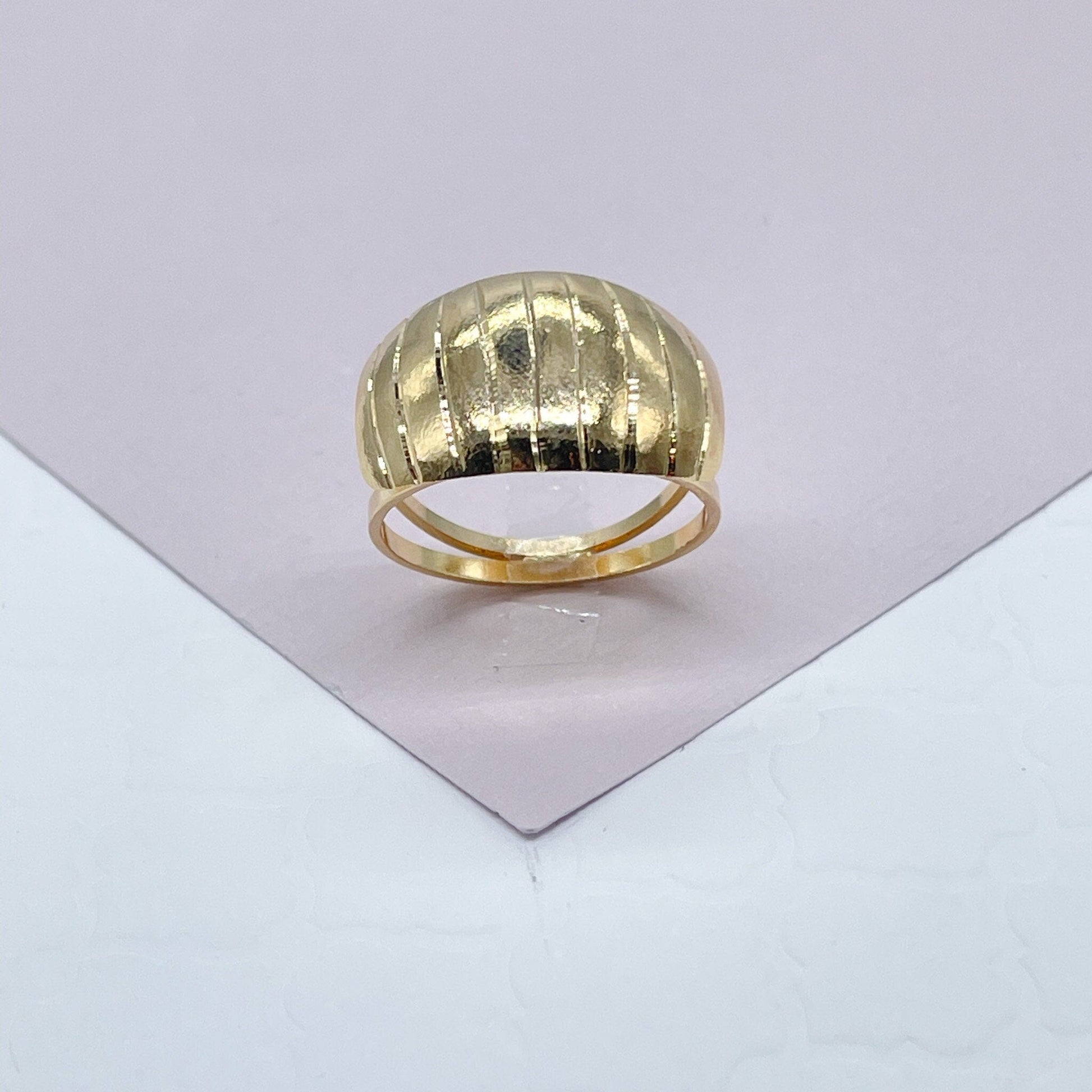 18k Gold Filled Band Ring: Eight Stripes, Diamond Cut Surface