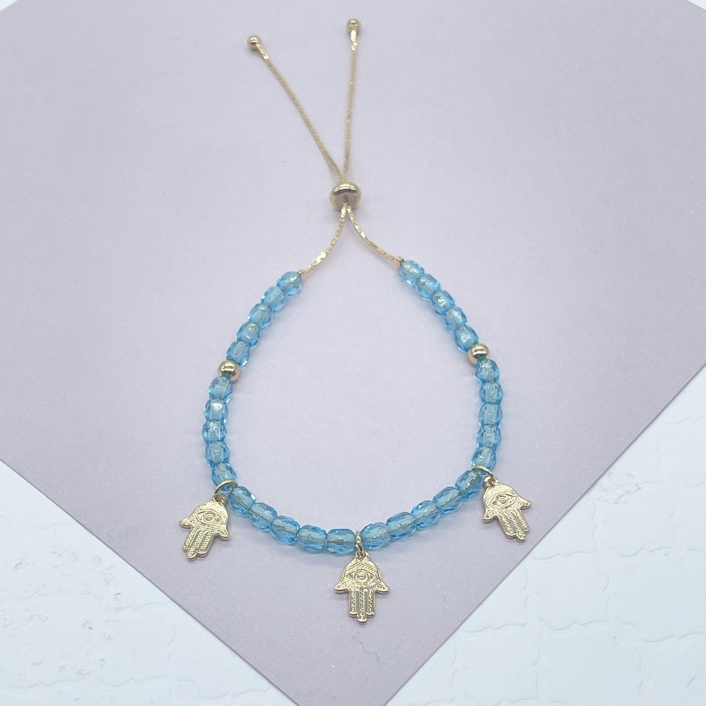 18k Gold Filled Hamsa Bracelet: Colorful Beaded Protection Bracelet