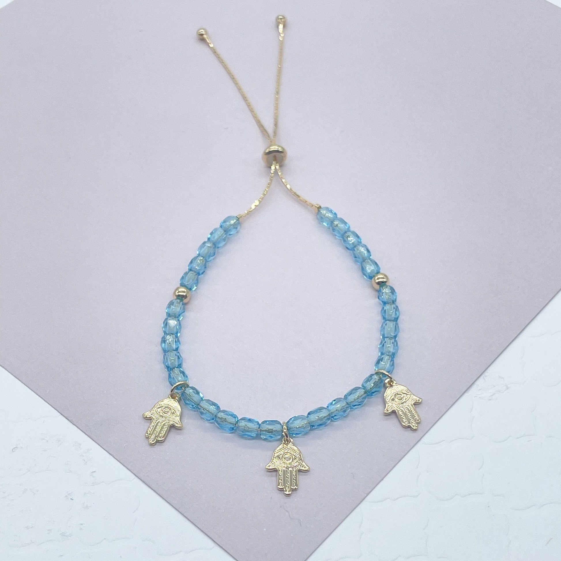 18k Gold Filled Hamsa Bracelet: Colorful Beaded Protection Bracelet