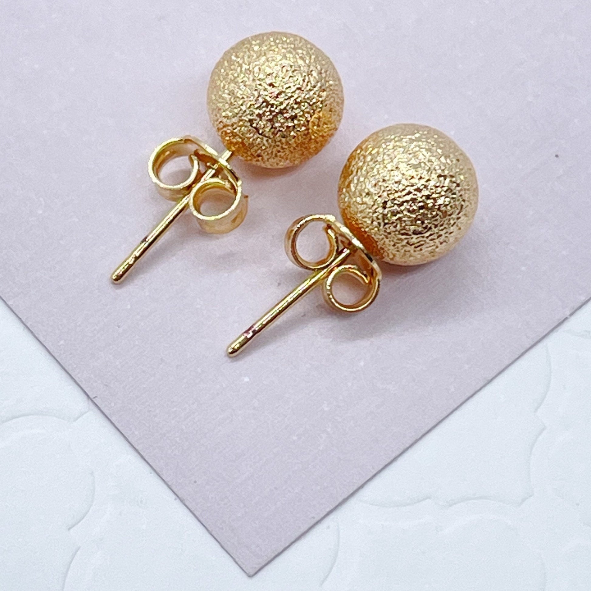 18k Gold Filled Matte Ball Stud Earrings, Grooved Surface Ball Stud Earrings,