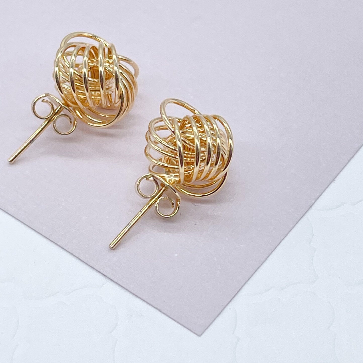 18k Gold Filled Love Knot Stud Earrings, Knot Earrings In Gold Thread, Sizes