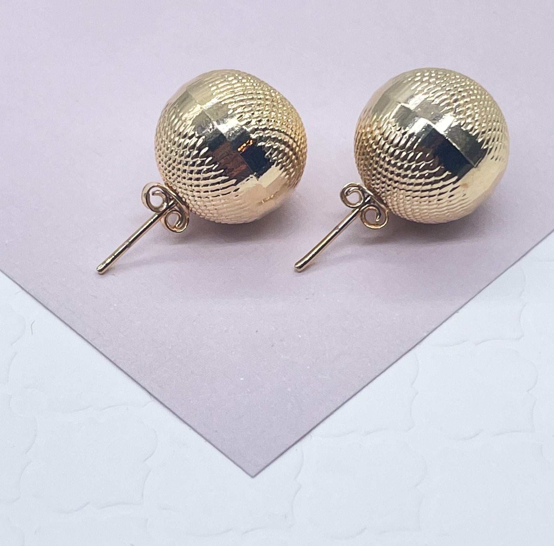 18k Gold Filled Diamond-Cut Cross Pattern Ball Stud Earrings Available Sizes Small, Medium, Large And Jewelry Making Supplies