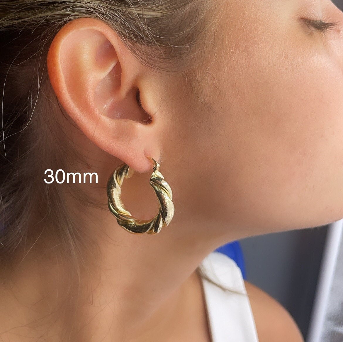 18k Gold Filled Twisted Hoop Earrings: Matte & Plain Tube, 6mm Thick