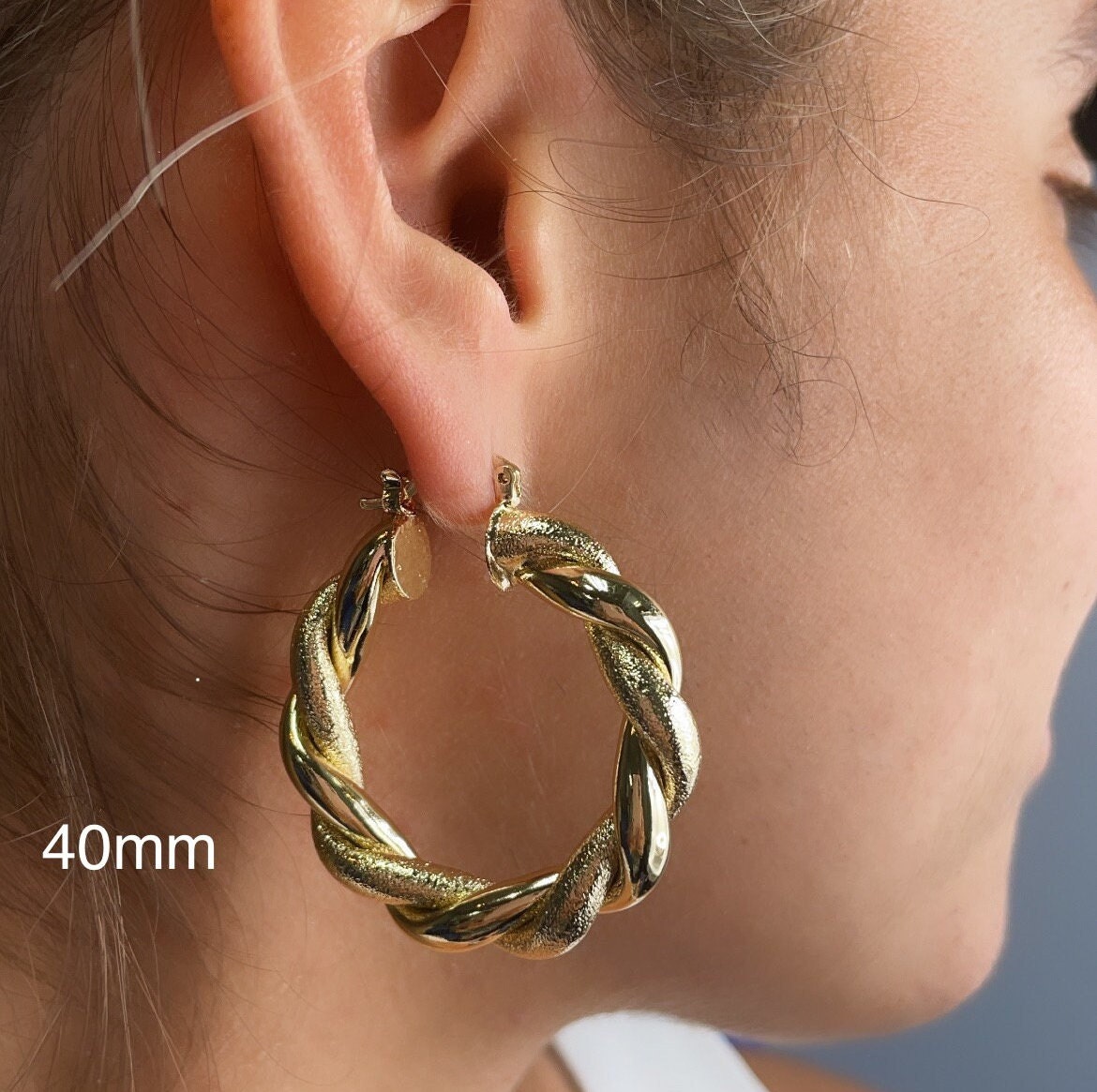 18k Gold Filled 6mm Thick Twisted Plain And Matte Tube Hoop Earrings Available