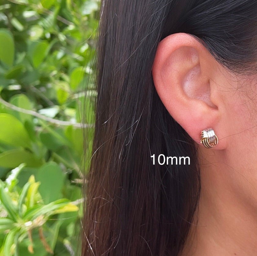 18k Gold Filled Tri Color Love Knot Stud Earrings Sizes Small, Medium And