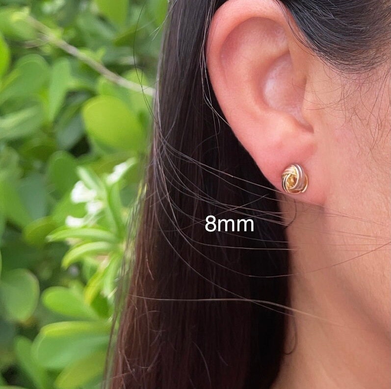 18k Gold Filled Tri Color Love Knot Stud Earrings Sizes Small, Medium And