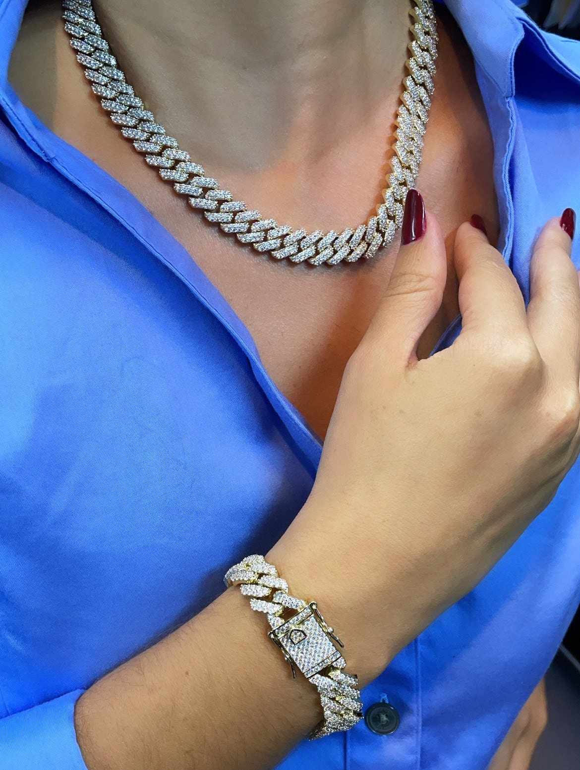 18k Gold Filled Hip Hop Luxury Micro Pave Cubic Zirconia Bling Set Miami Cuban