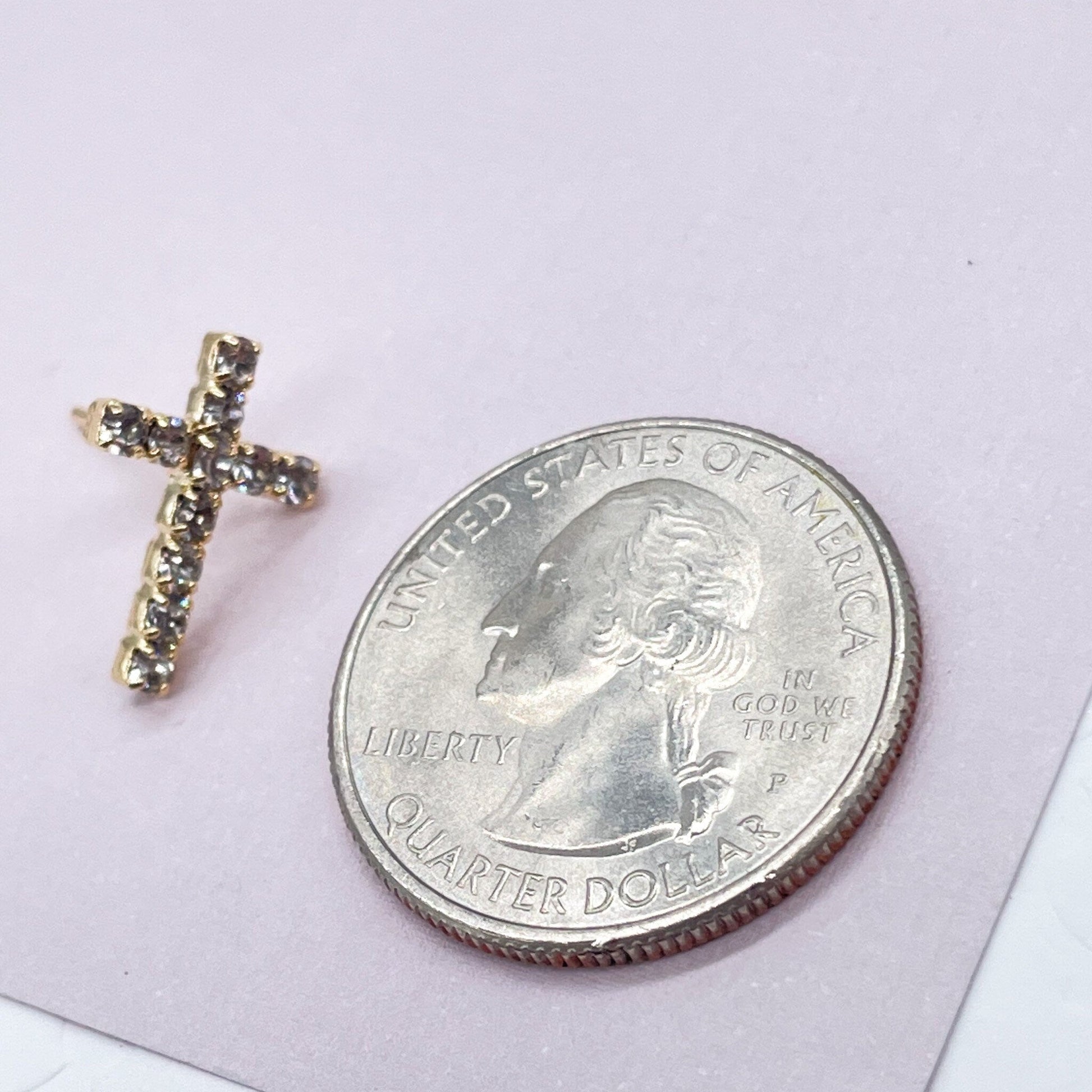 18k Gold Filled Cubic Zirconia Cross Stud Earrings