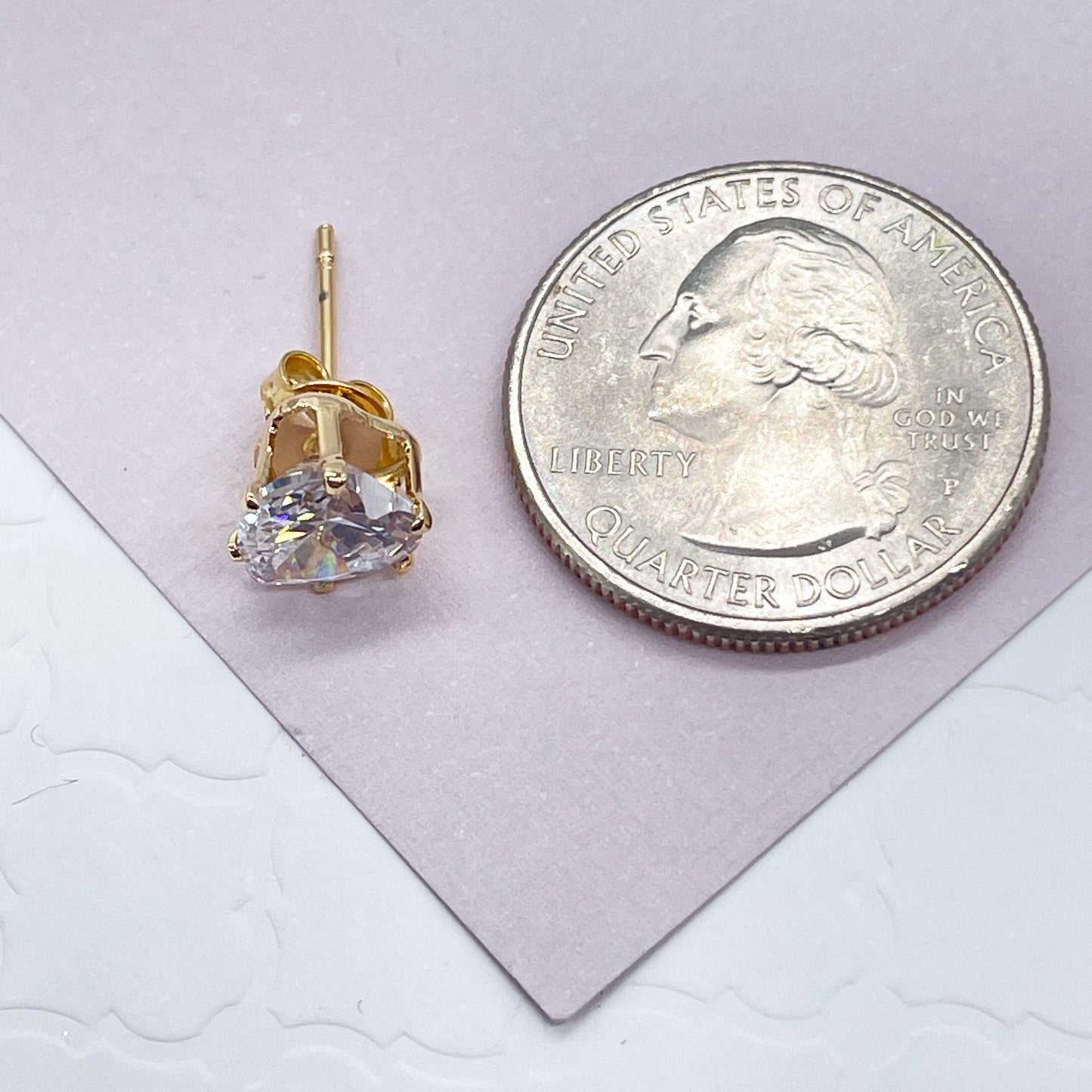 18k Gold Filled 6mm Cubic Zirconia Square Stud Earrings, Princess Cut Square Studs,