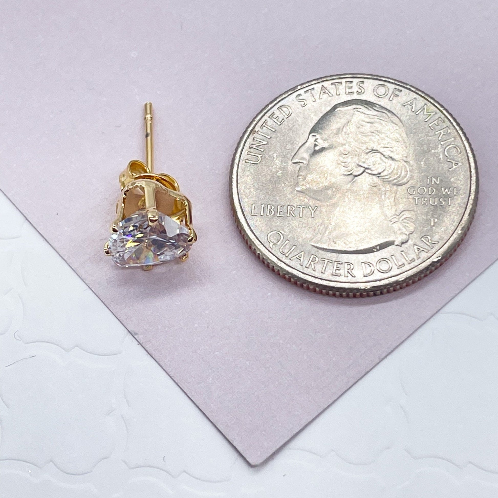 18k Gold Filled 6mm Cubic Zirconia Square Stud Earrings, Princess Cut Square Studs,