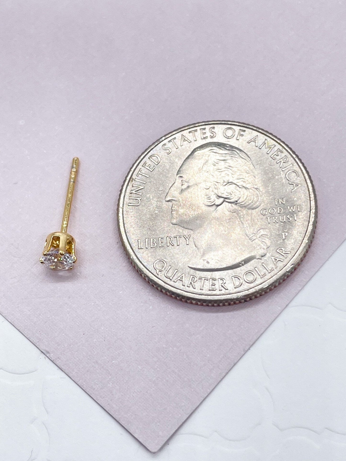 18k Gold Filled 4mm Cubic Zirconia Round Stud Earrings