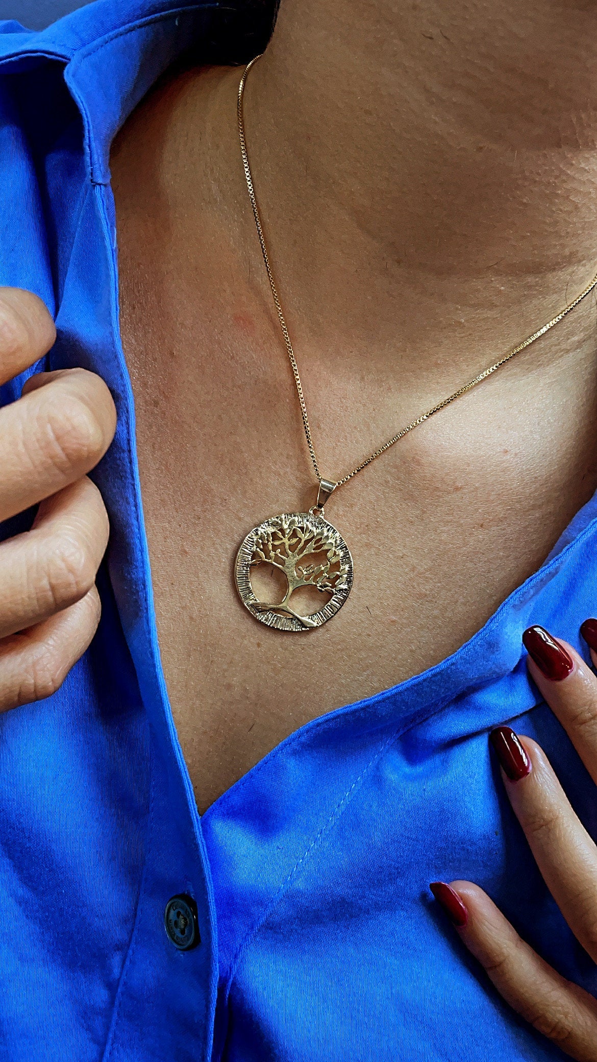 18k Gold Filled Tree of Life Plain Round Medallion Pendant Charm For Necklace