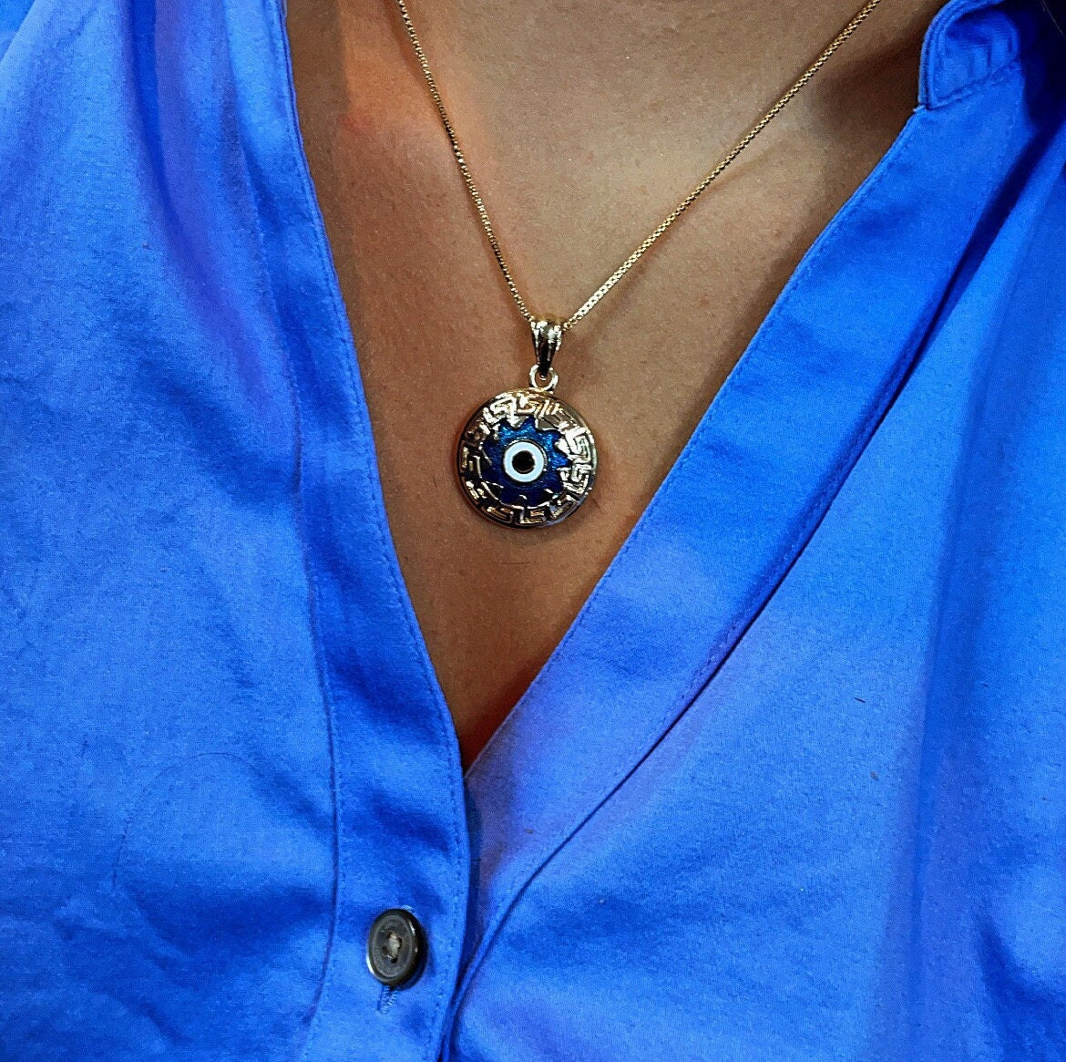 18k Gold Filled 20mm Protection Blue Evil Eye Charm Gold Pendant