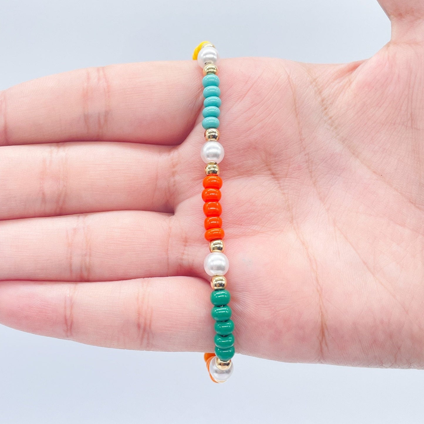 18k Gold Filled Colorful Bead And Pearl Bracelet, Stackable Color Bracelet,