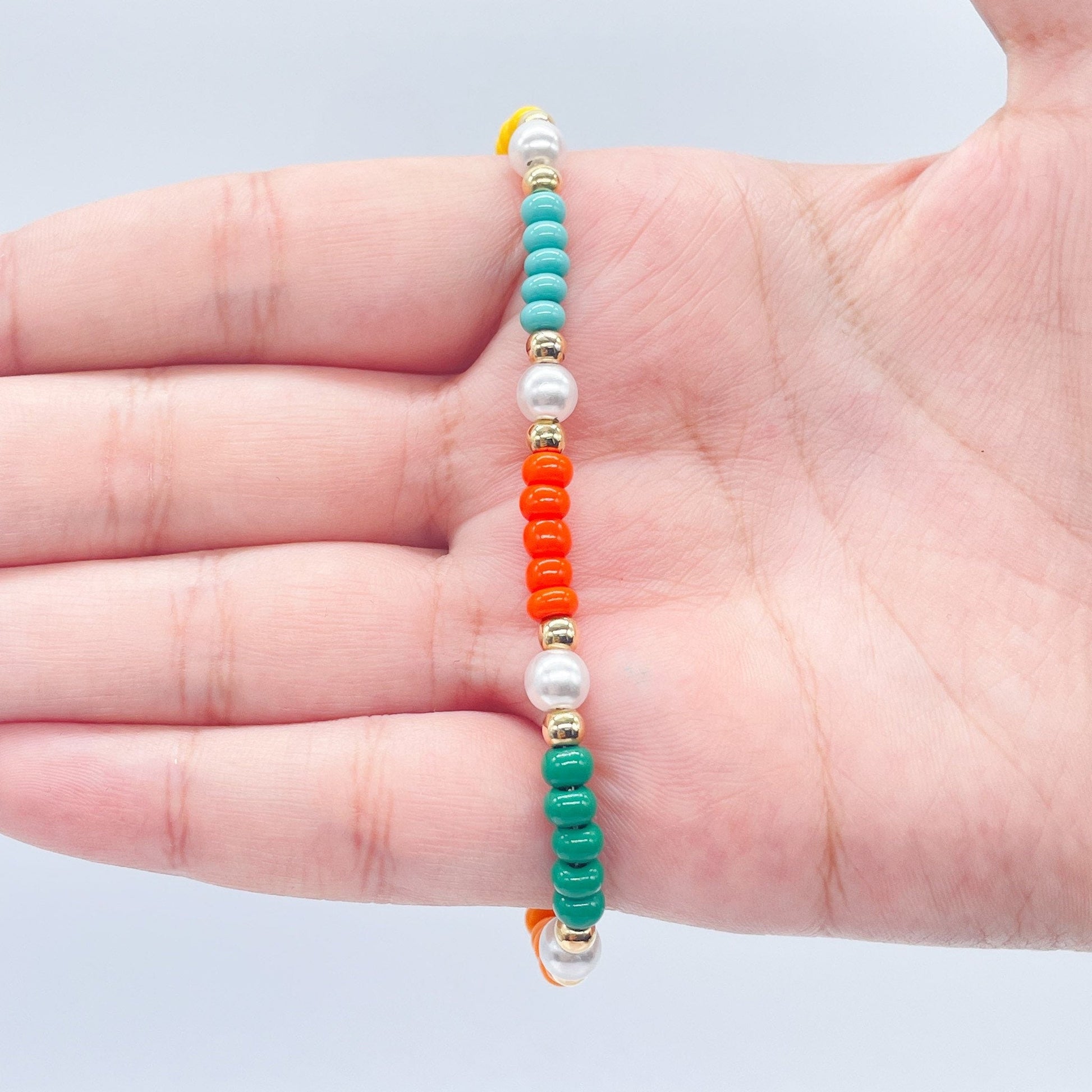 18k Gold Filled Colorful Bead And Pearl Bracelet, Stackable Color Bracelet,