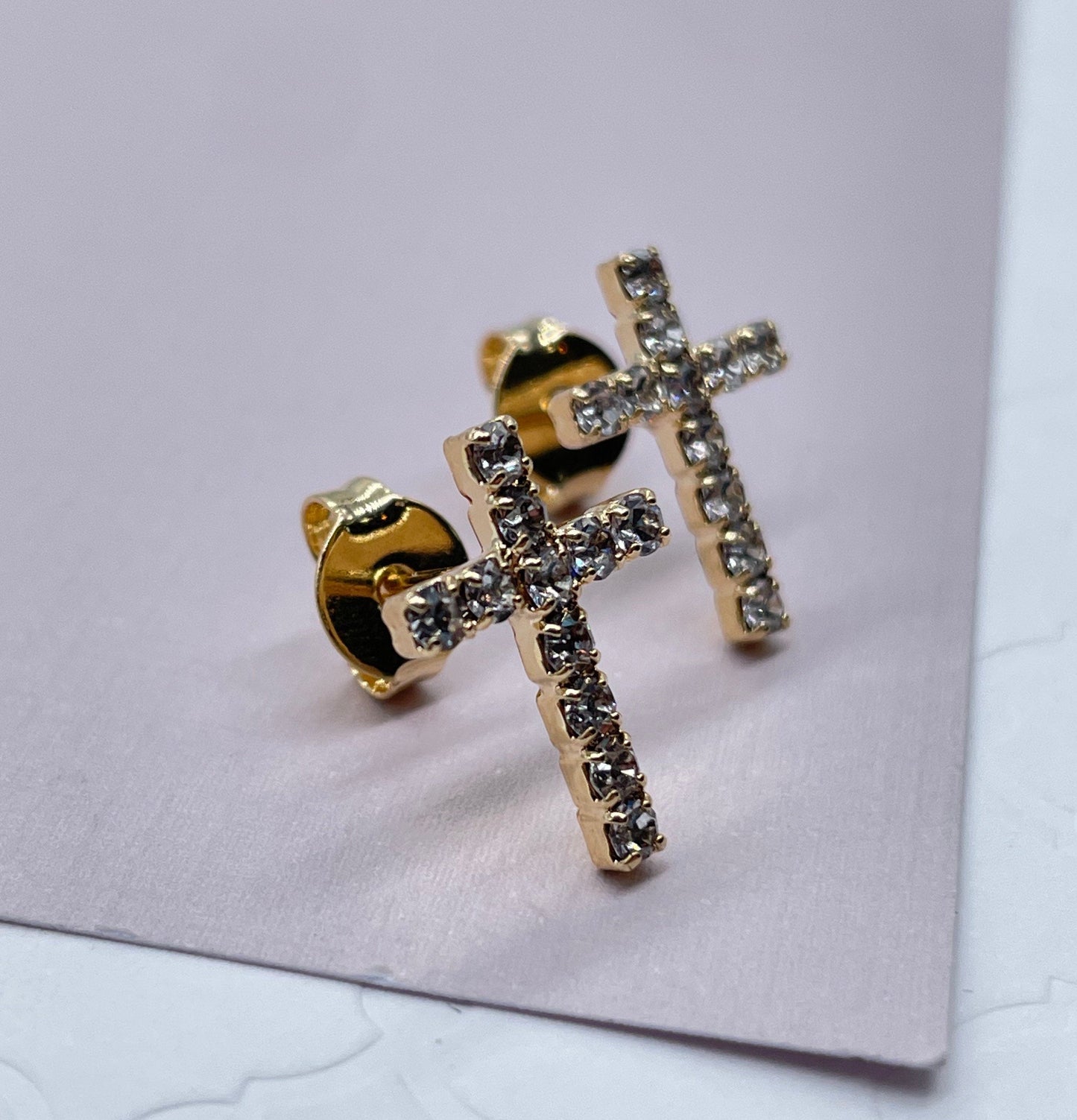 18k Gold Filled Cubic Zirconia Cross Stud Earrings