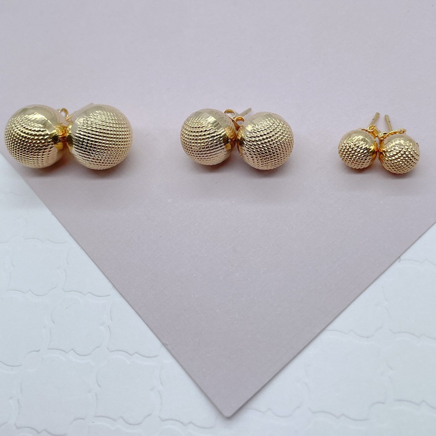 18k Gold Filled Diamond-Cut Cross Pattern Ball Stud Earrings Available Sizes Small, Medium, Large And Jewelry Making Supplies