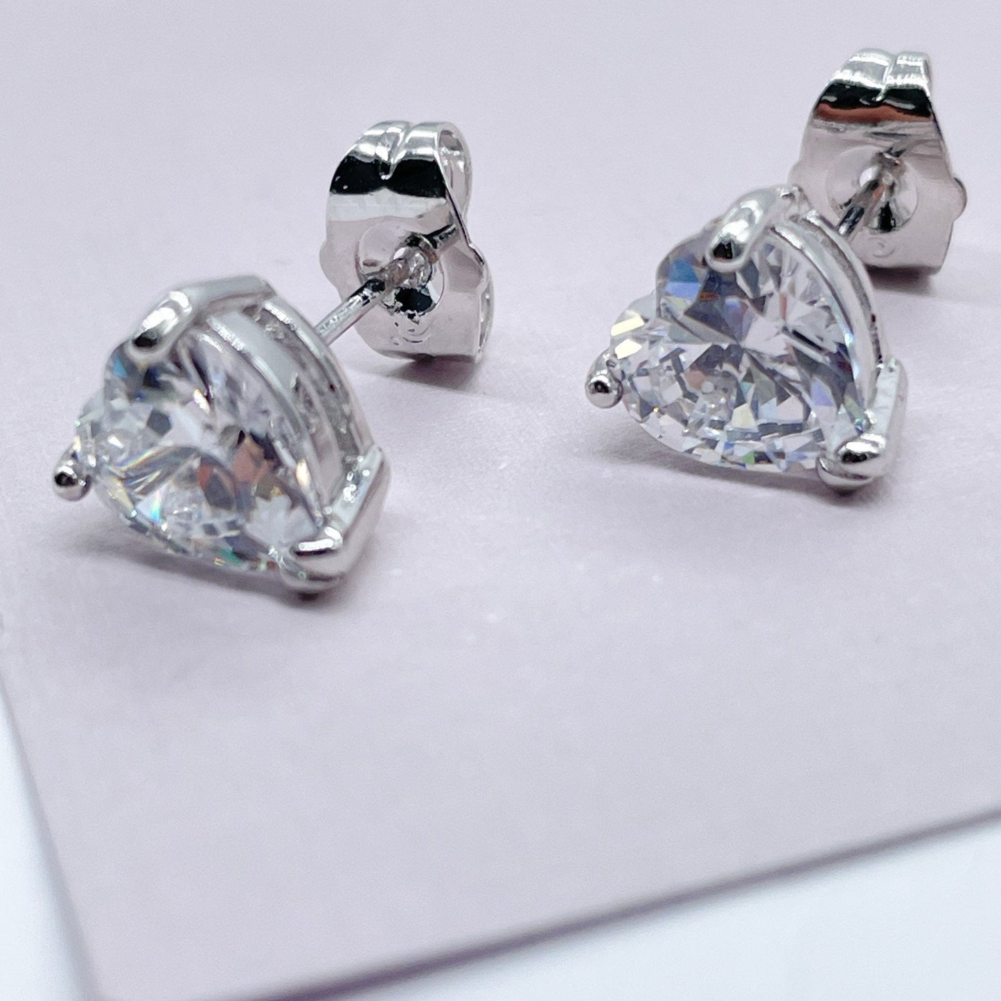 18k Silver Filled 9mm Heart Shape Cubic Zirconia Stud Earrings For Wholesale