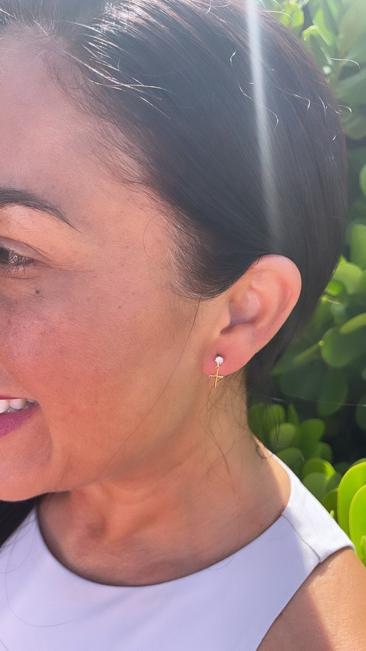 18k Gold Filled Tiny Hanging Cross with Cubic Zirconia Stud Earrings Wholesale