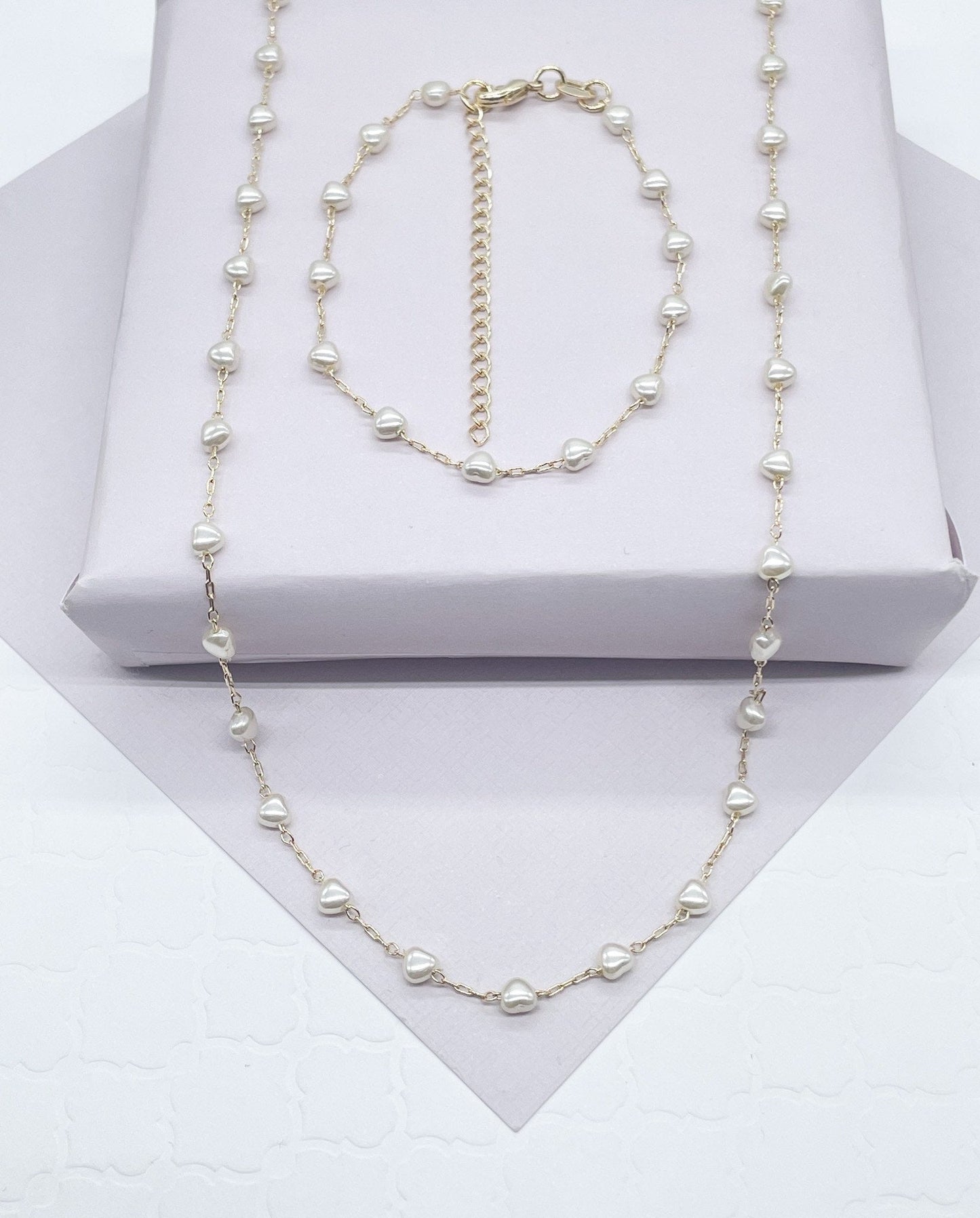 18k Gold Filled Tiny Heart Shape Pearl Set Sold Separately