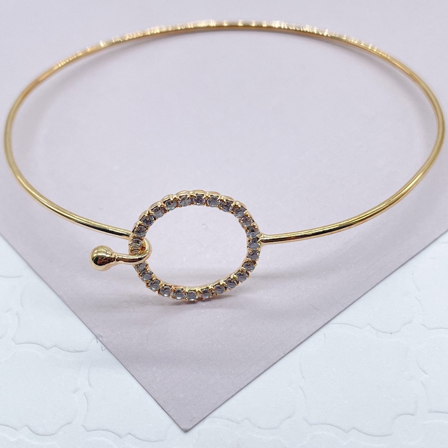18k Gold Filled Dainty Cubic Zirconia Circle Or Star Bangle Bracelet Jewelry Supplies