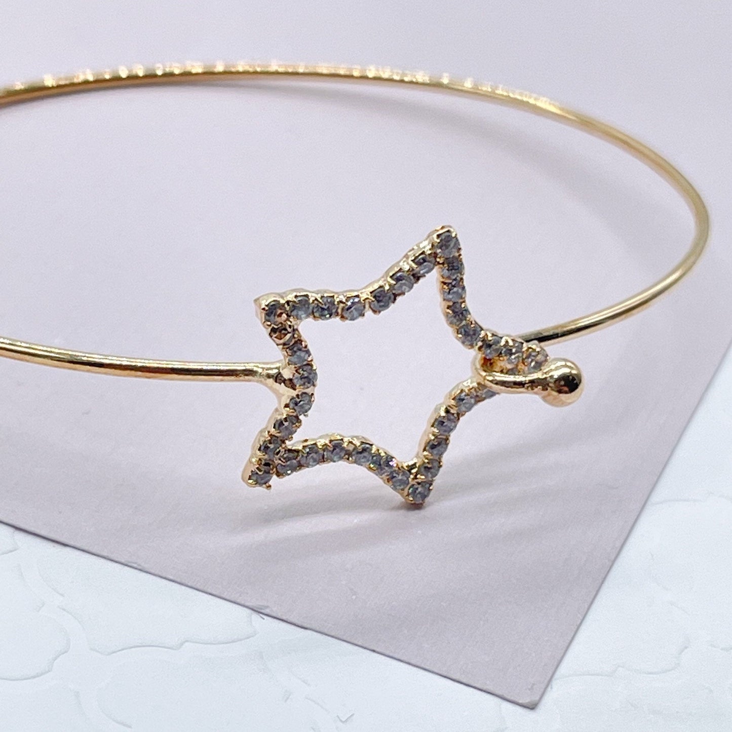 18k Gold Filled Dainty Cubic Zirconia Circle Or Star Bangle Wholesale Bracelet