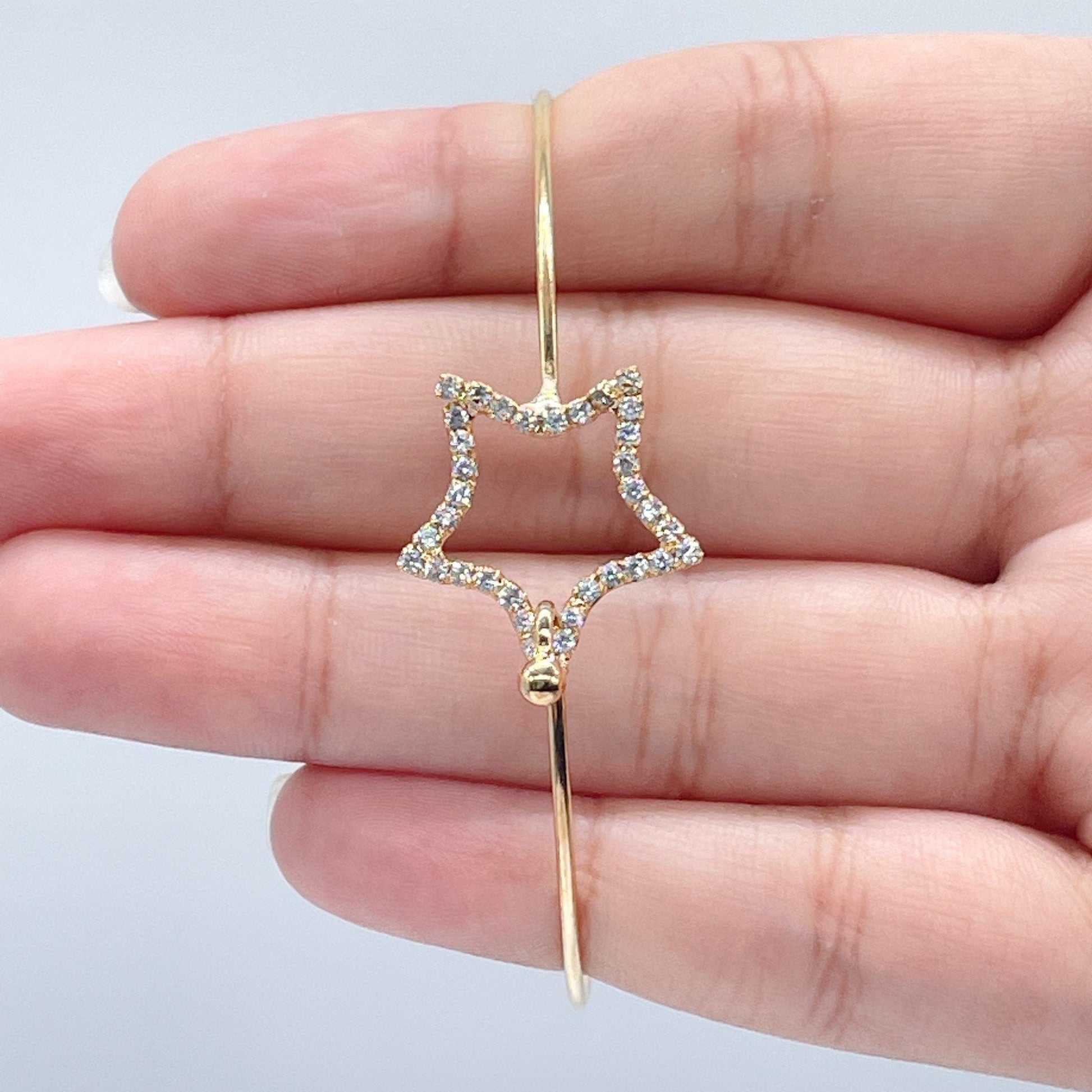 18k Gold Filled Dainty Cubic Zirconia Circle Or Star Bangle Wholesale Bracelet