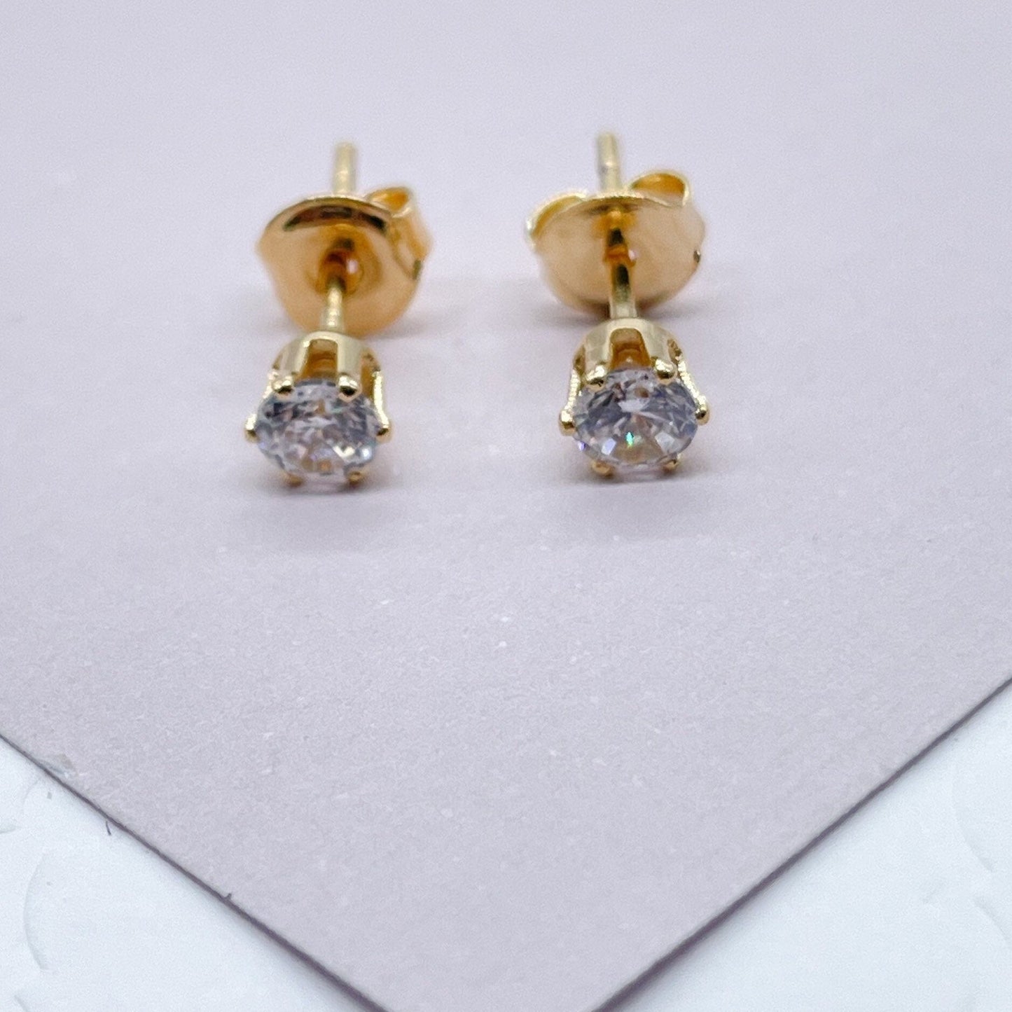 18k Gold Filled 4mm Cubic Zirconia Round Stud Earrings