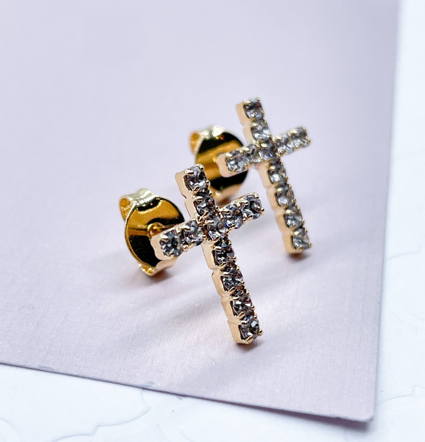 18k Gold Filled Cubic Zirconia Cross Stud Earrings