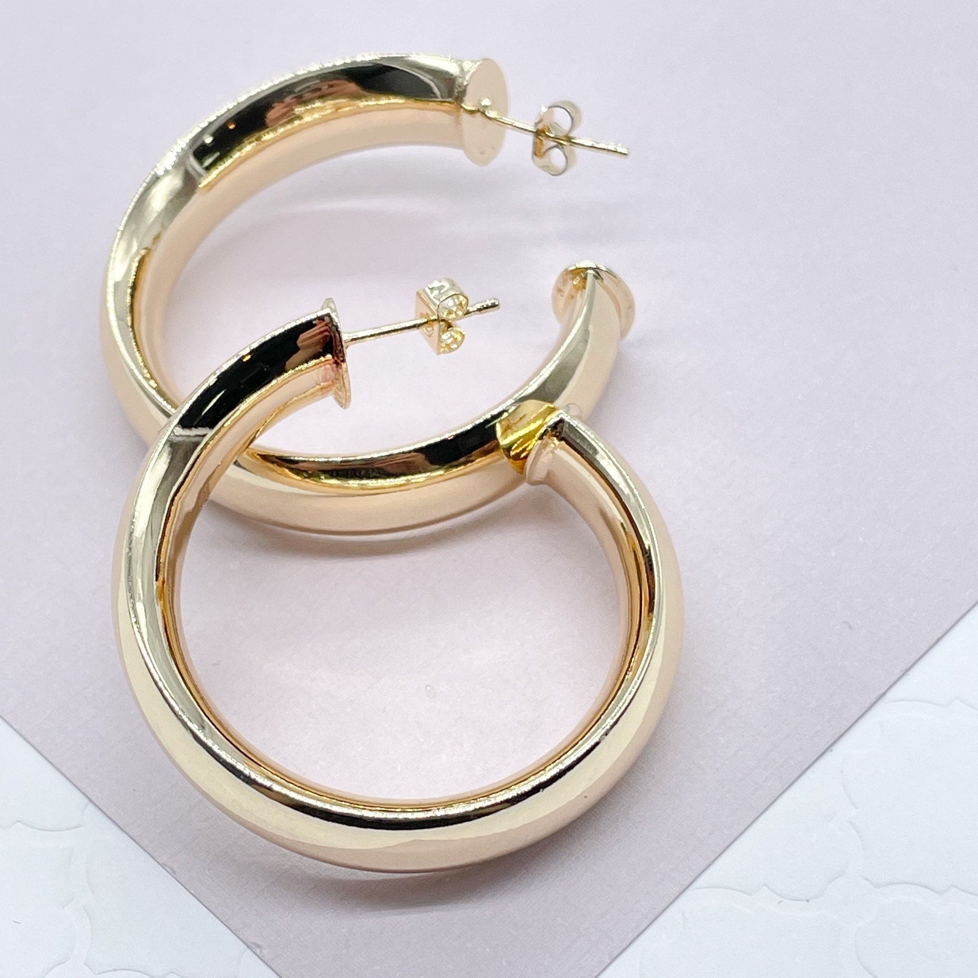 18k Gold Filled Plain Turn Around 10mm Thick Hoop Earrings Available in 30mm,